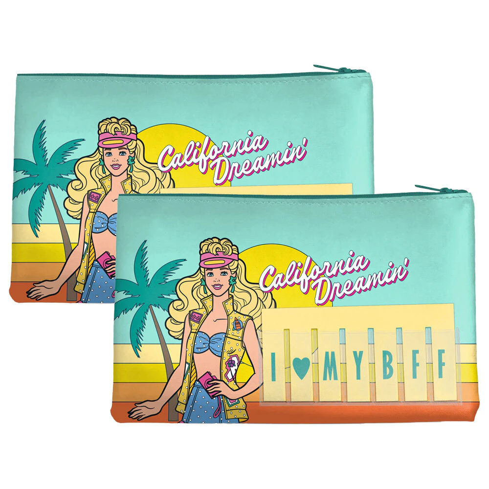 2PK Barbie Retro California Dreamin' Named Zip School Pencil/Stationery Case