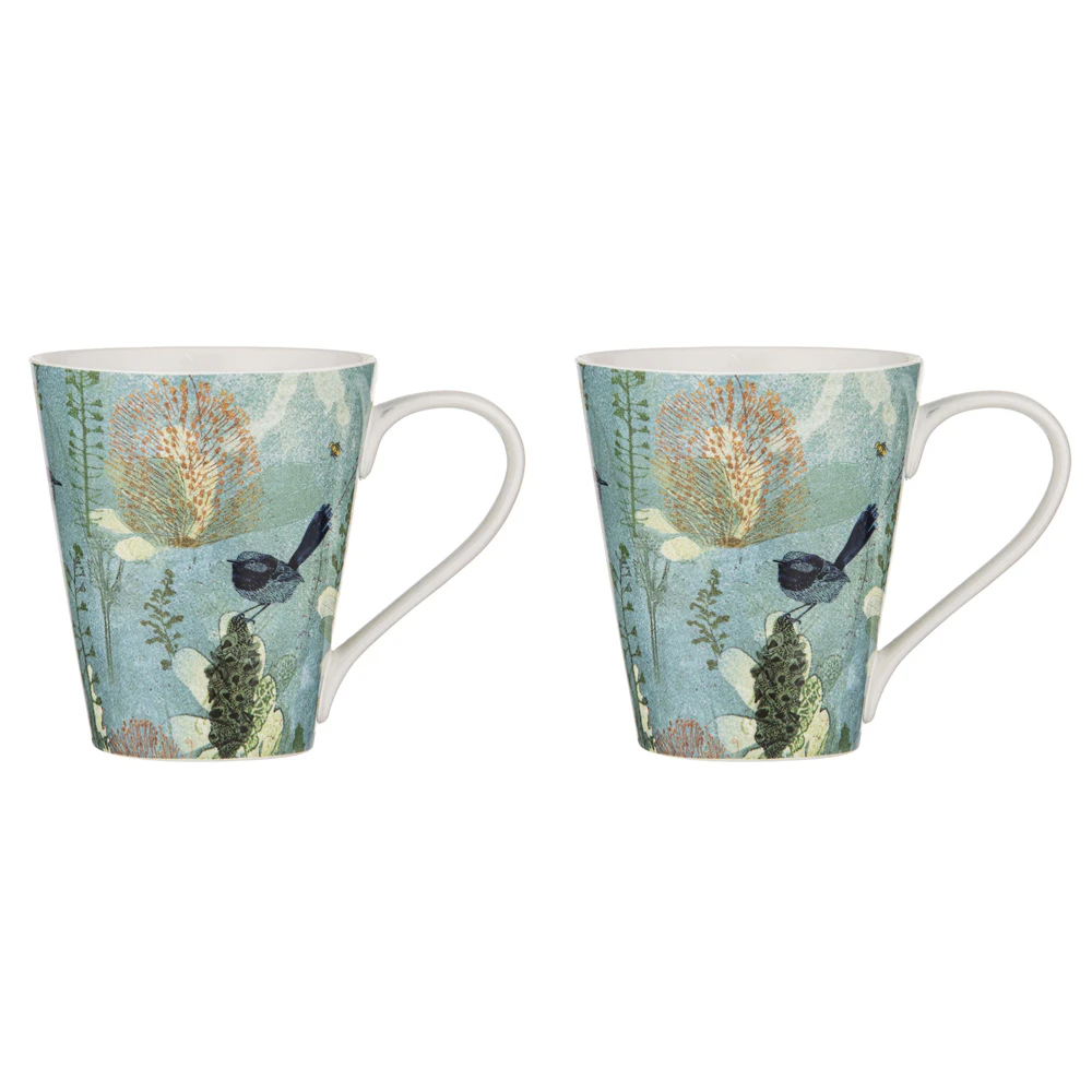 2x Ashdene New Bone China 400ml Enchanting Banksia Coffee Mug Drinking Cup Green