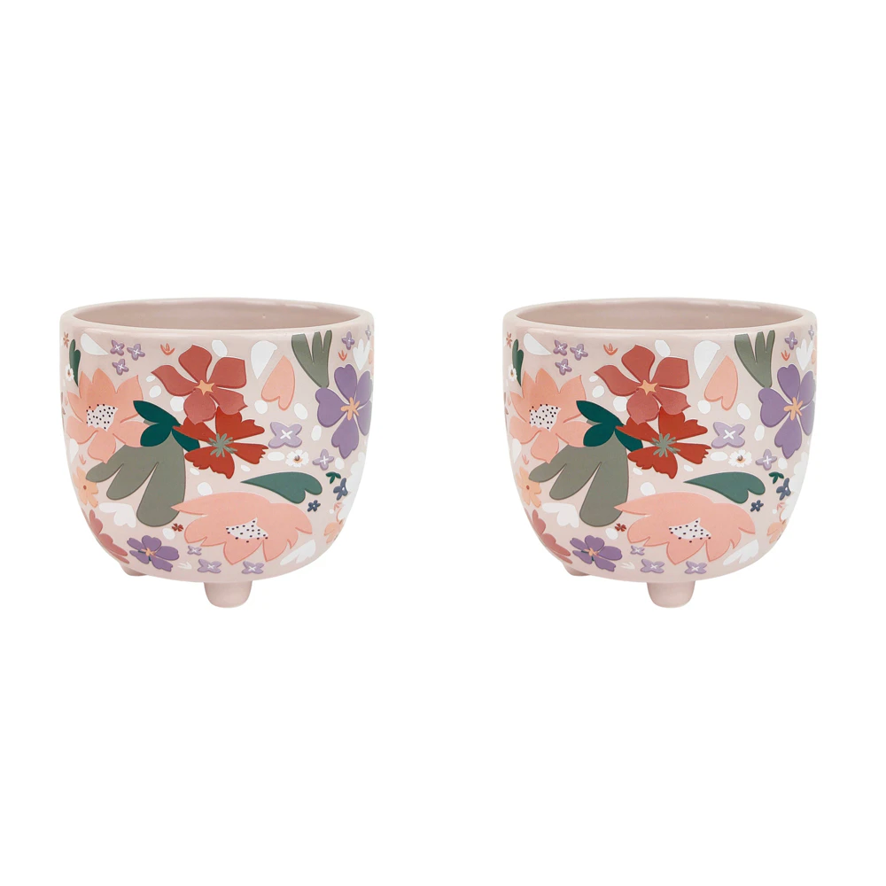 2x Urban Mae 10cm Ceramic Floral Planter Colourful Flower/Plant Pot Decor Small