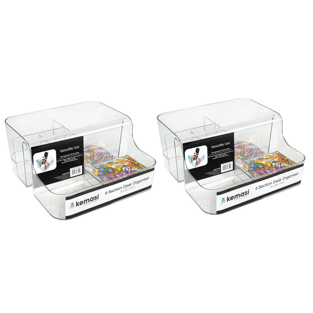 2x Kemasi Clear Office Study Desk Top Storage Organisation 6 Compartments