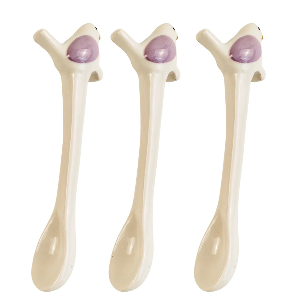 3x Urban 12cm Bird Ceramic Hanging Spoon Animal Stirrer For Cup/Mug White/Mauve