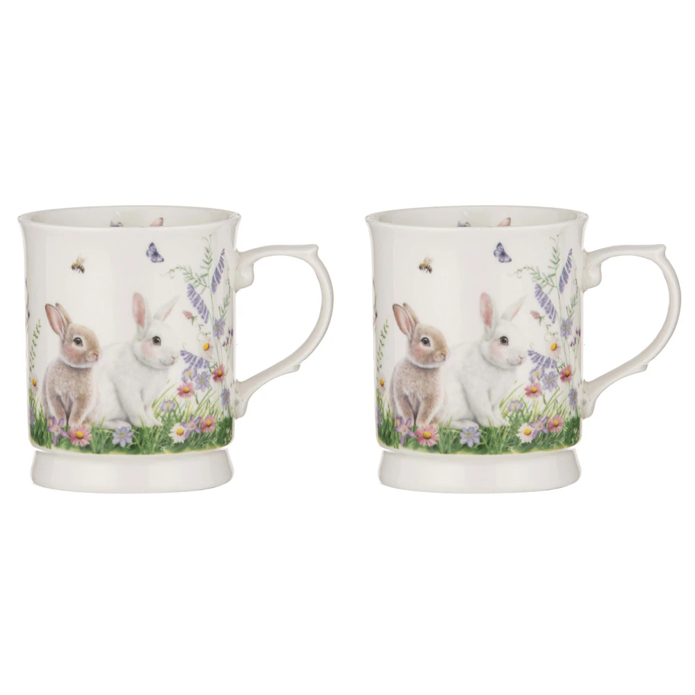 2x Ashdene New Bone China 400ml Sweet Meadows Bunny White Mug Tea/Coffee Cup