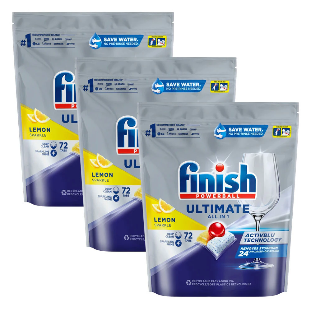 Finish 216 x Powerball All-in-One Dishwashing Tabs Lemon Sparkle (3 x 72 Pack)