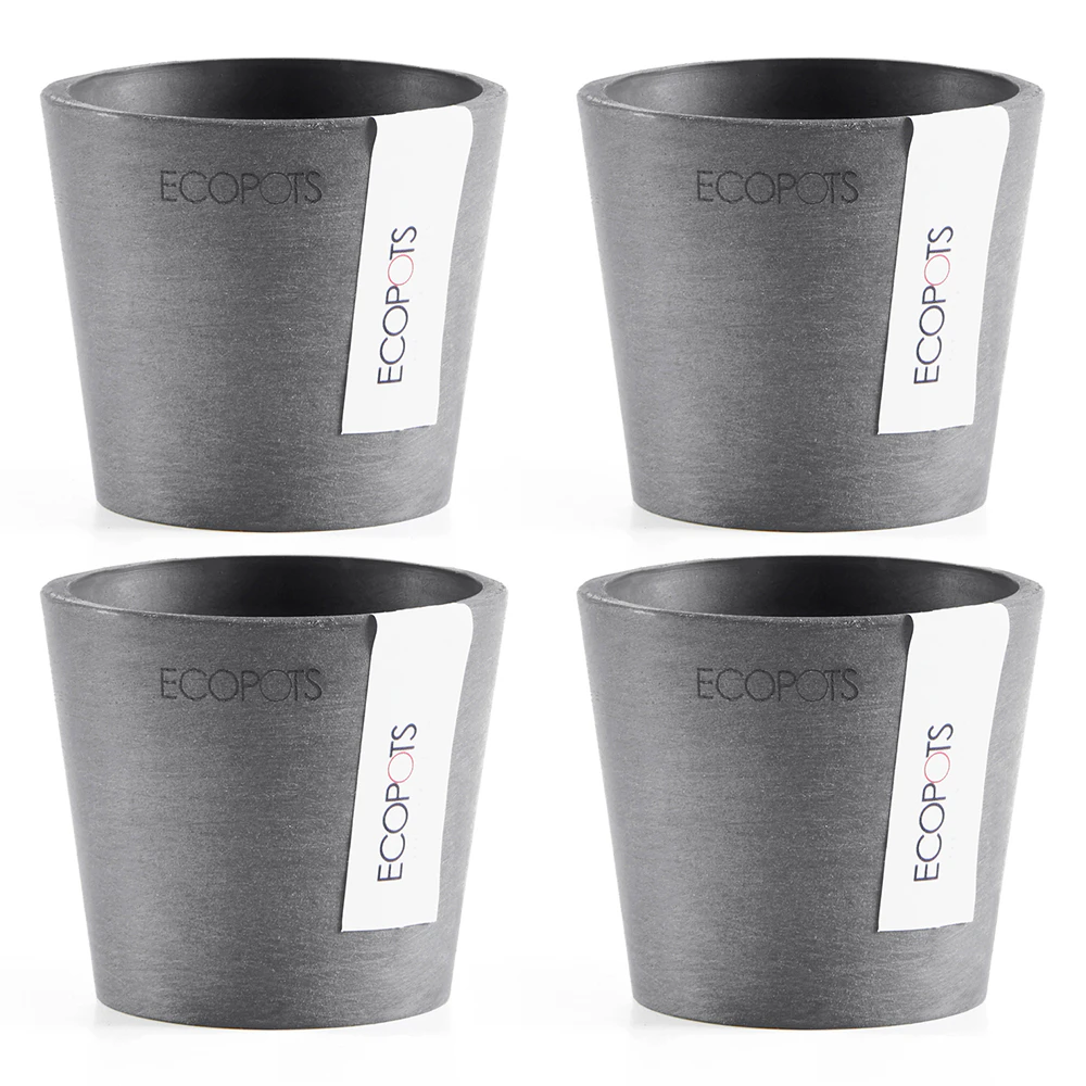 4x Ecopots Amstersdam Mini 10.5cm Indoor/Outdoor Decor Garden Plant Pot Grey