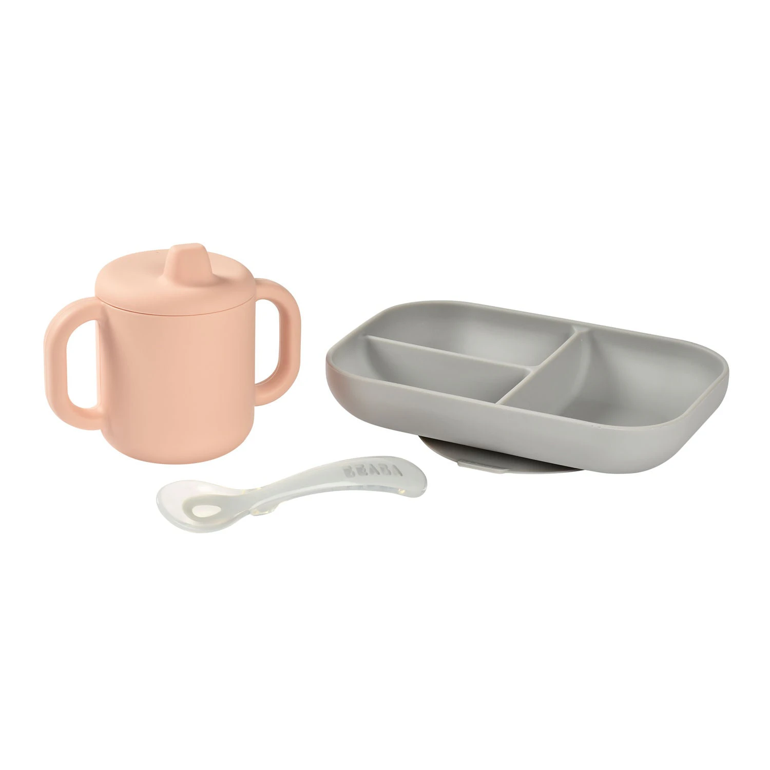 Beaba Silicone Learning Set - Pink/Grey