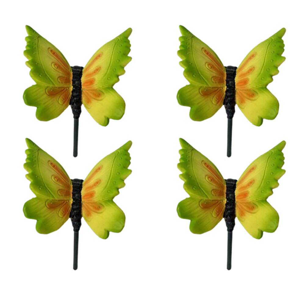 4x Northcote Pottery Decorative Pot Plant Garden Stake Butterfly Green/Orange