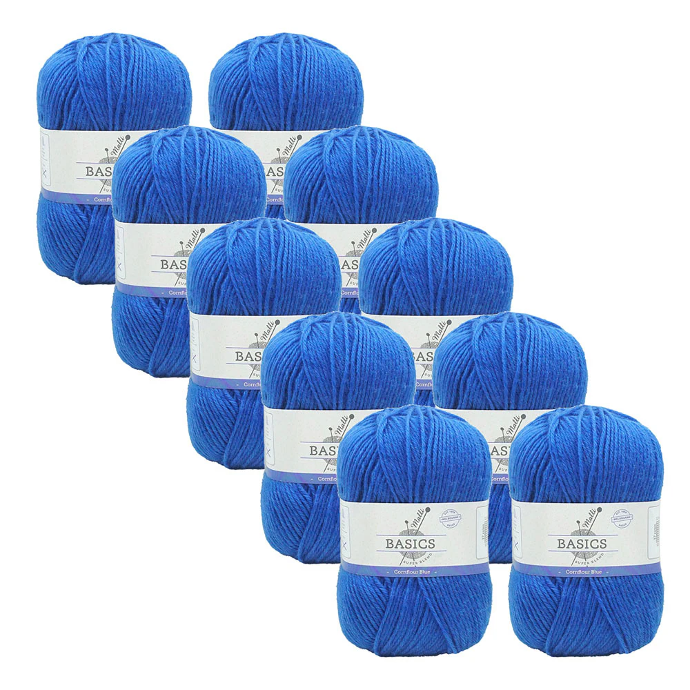 10x Malli Blend Basic 100g Acrylic/Polyester Yarn Knitting Cornflour Blue