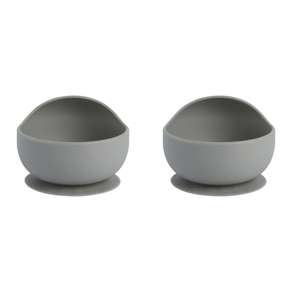 2x Splosh Baby Elephant Silicone Bowl w/ Suction Base Food Feeding 12cm Grey 0+