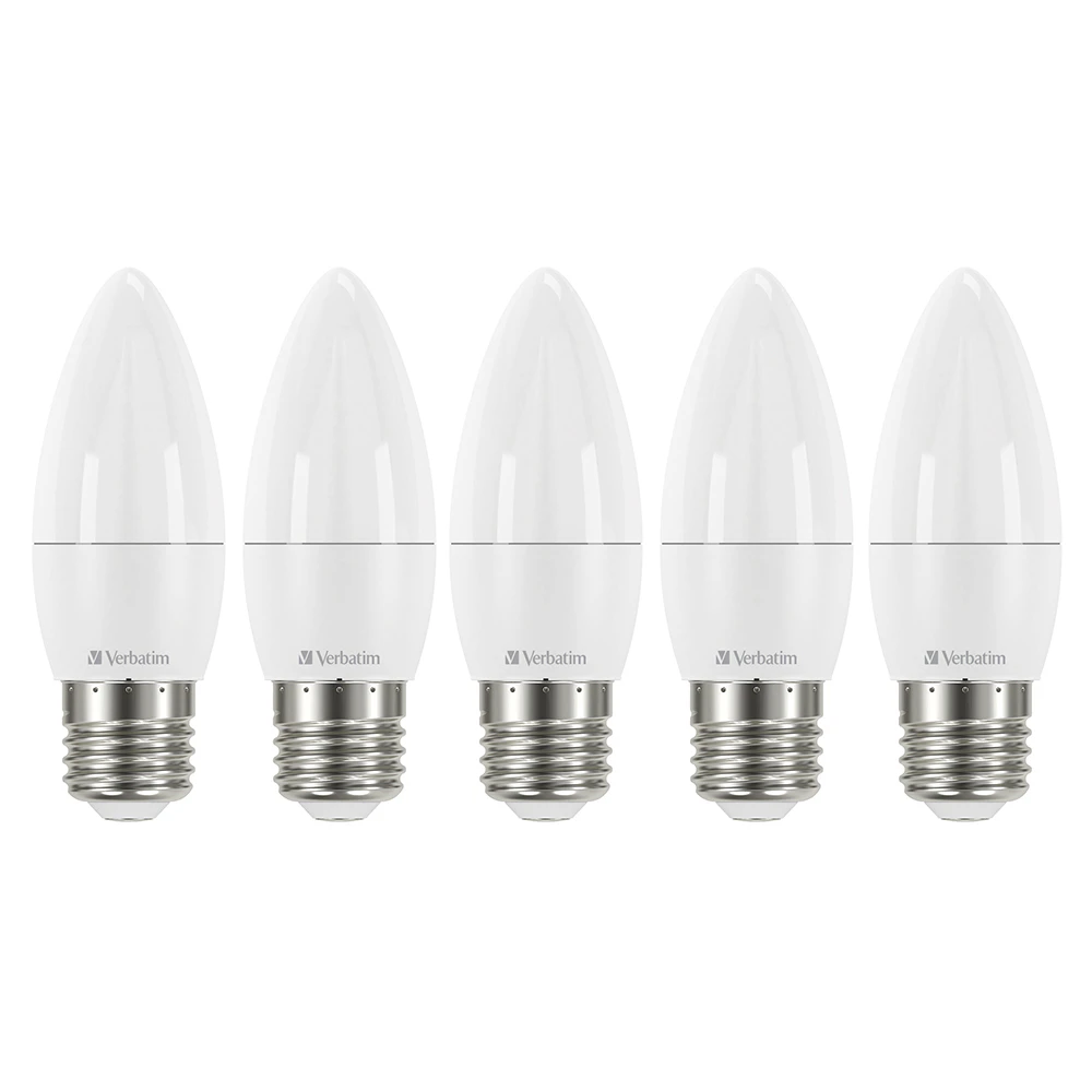 5PK Verbatim E27 Screw Light Bulb Cool White Frosted Candle Dimmable 470lm/6W