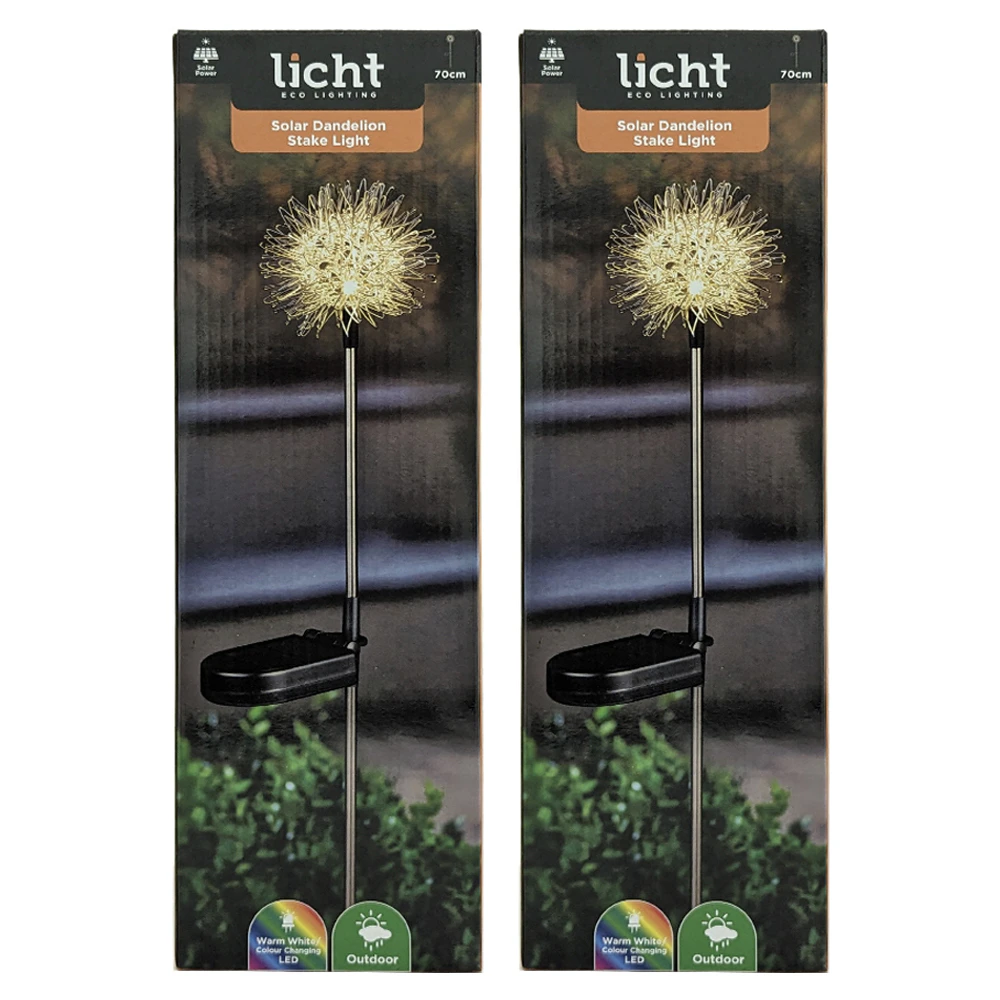 2PK Licht Eco Lighting Solar Dandelion Light Colour Changing Warm WHT LED 70cm