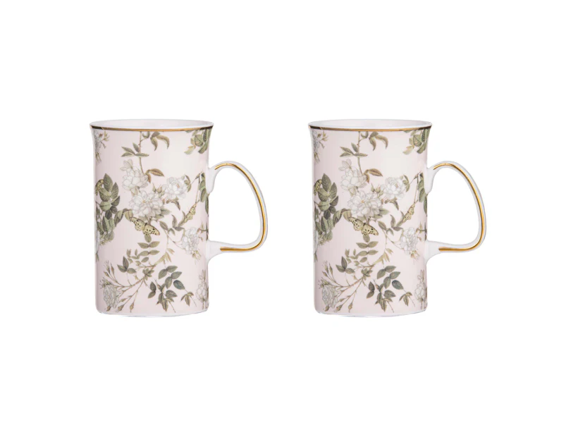 2x Ashdene Elegant Rose Fine Bone China 11.5cm Coffee/Tea Mug Cup w/Handle Blush