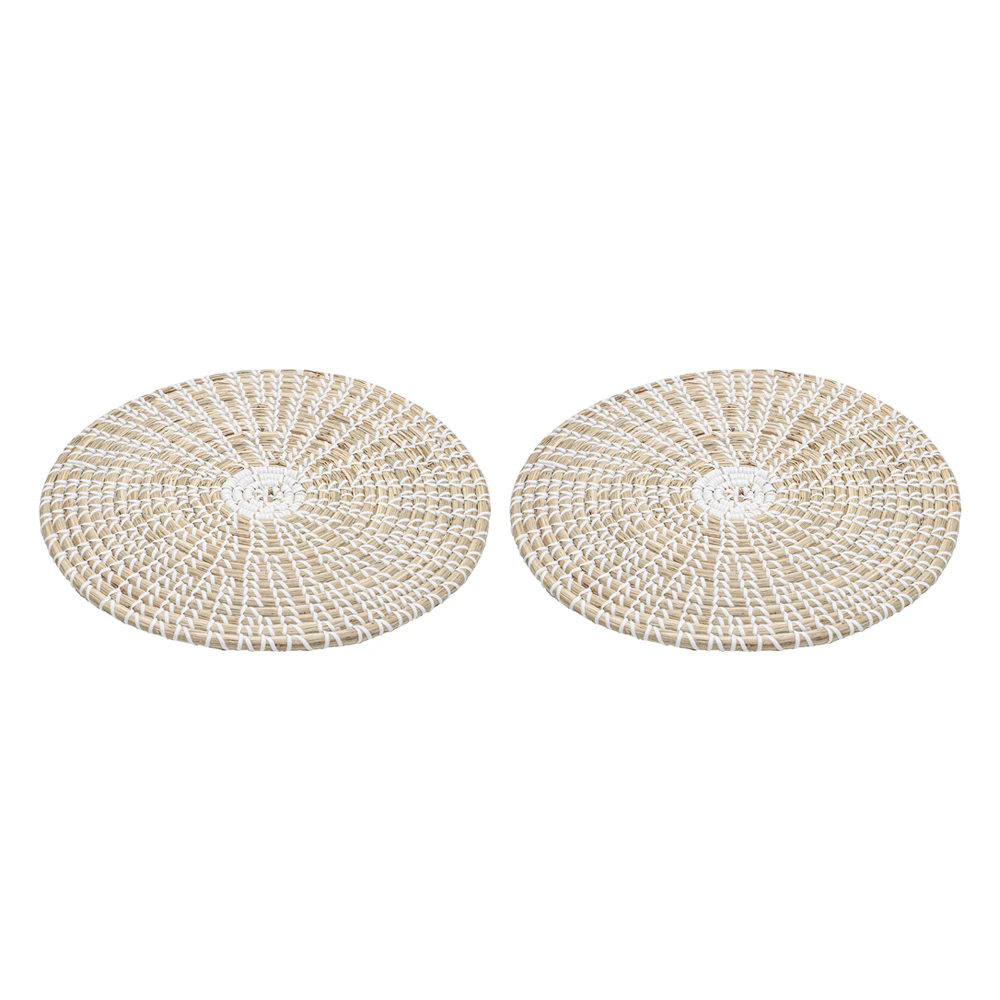 2x Ladelle Seagrass Woven Round Table Placemat/Pad White 35x35x1cm Kitchenware