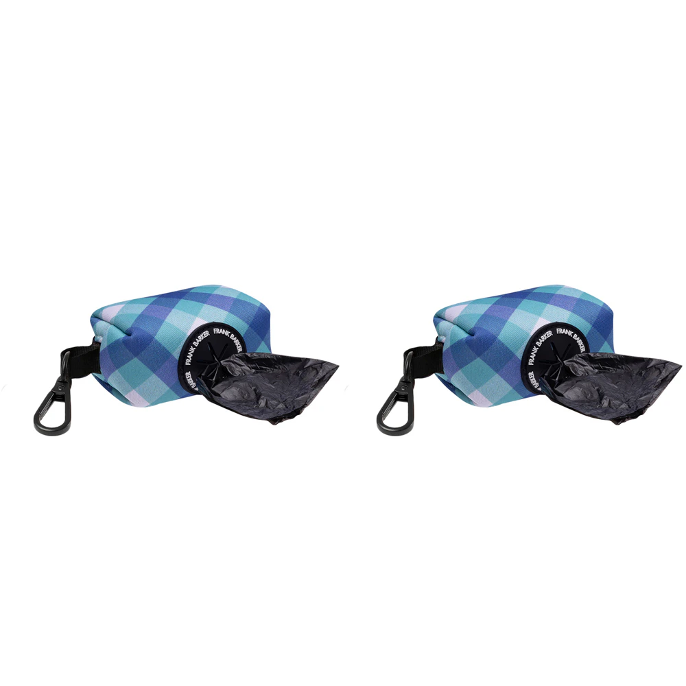 2x Splosh Frank Barker Teal Gingham Waste Poop Bag w/ 15 Biodegradable Bags 9cm