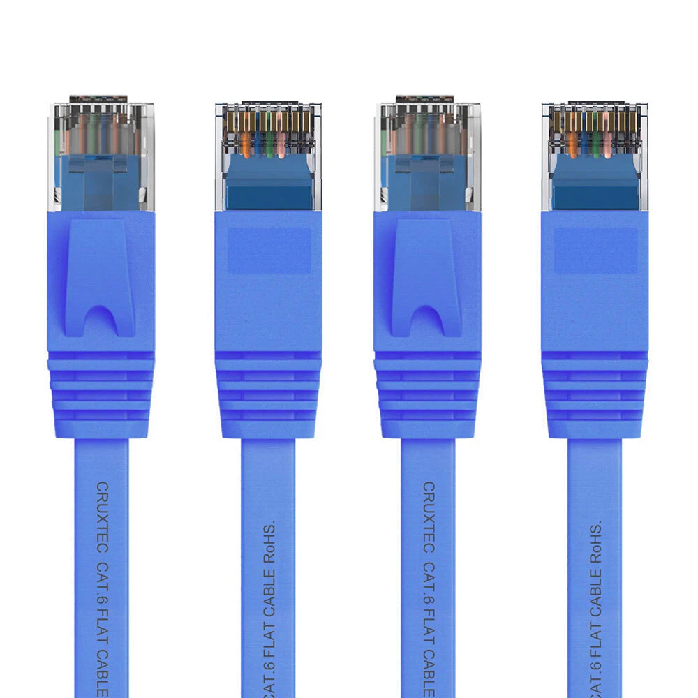 2PK Cruxtec RJ45 Internet LAN 10m Flat CAT6 UTP Gigabit Speed Ethernet Cable BLU