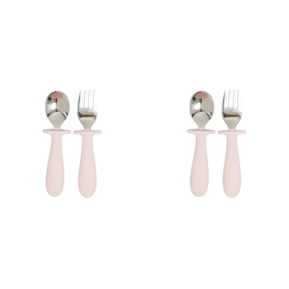 2 x 4pc Splosh Baby Giraffe Stainless Steel Silicone Cutlery Set Spoon/Fork Pink 0+