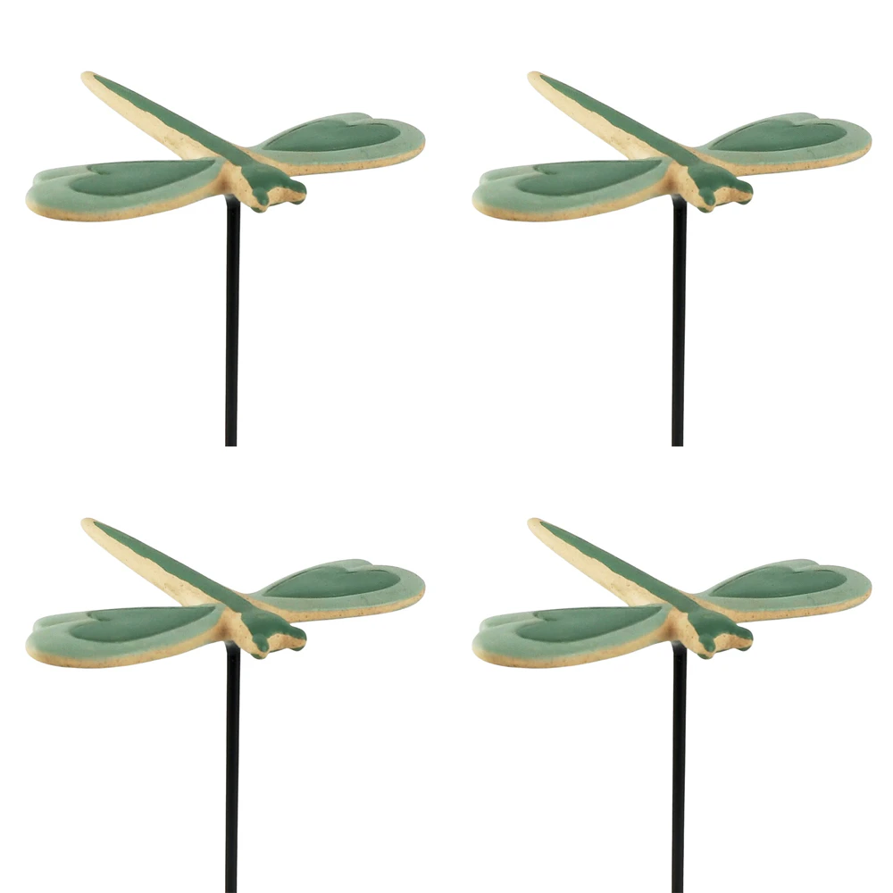 4x Urban 26cm Dragonfly Ceramic Garden Charm on Stick Plant Pot Display Sage