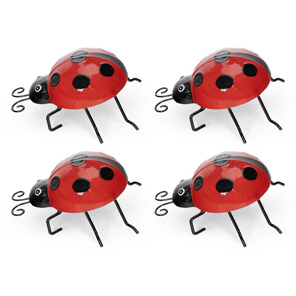 4x Ladybug 10cm Pot/Planter Sitter Outdoor Ornament Patio Garden Decor Small Red