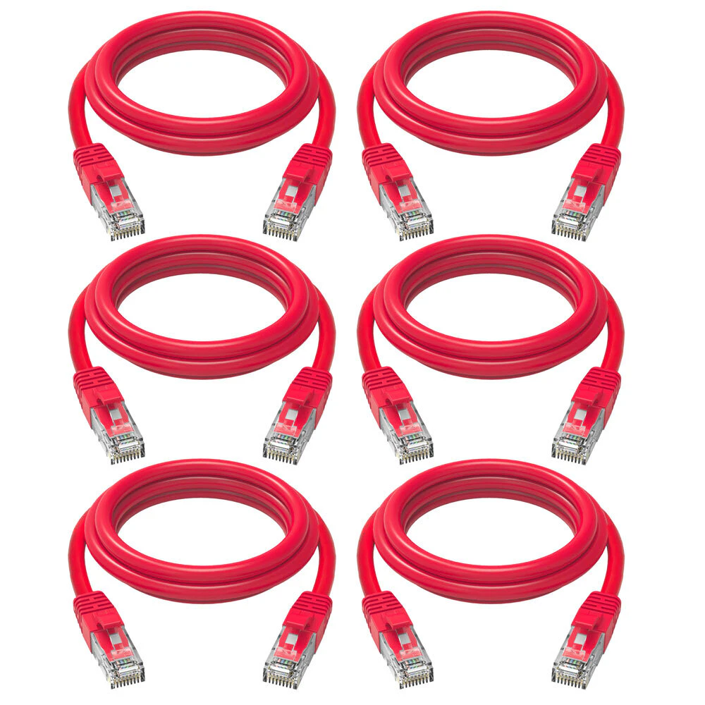 6PK Cruxtec RJ45 Internet LAN 1m CAT6 10GbE Gigabit Speed Ethernet PVC Cable Red