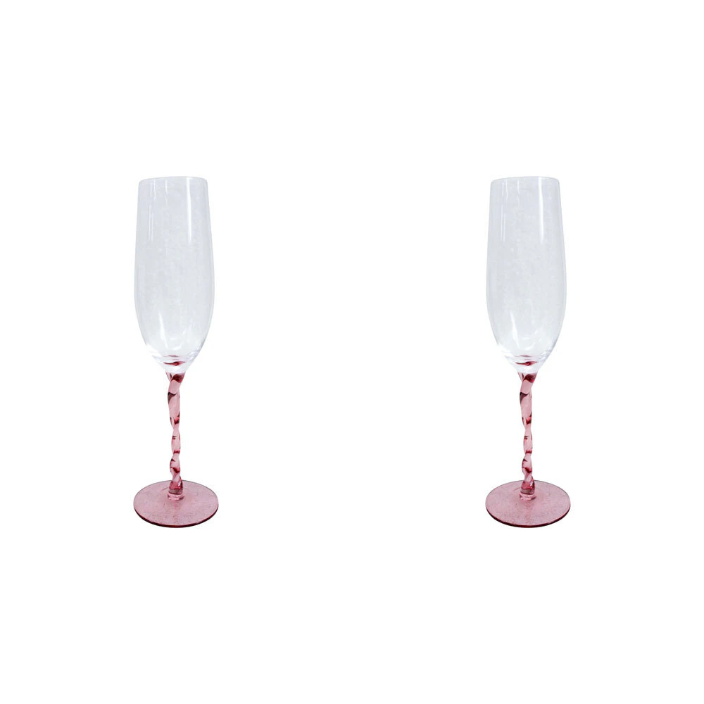 2x LVD Stemmed Clear 25cm Champagne Glass White Wine Glassware Pretty In Pink