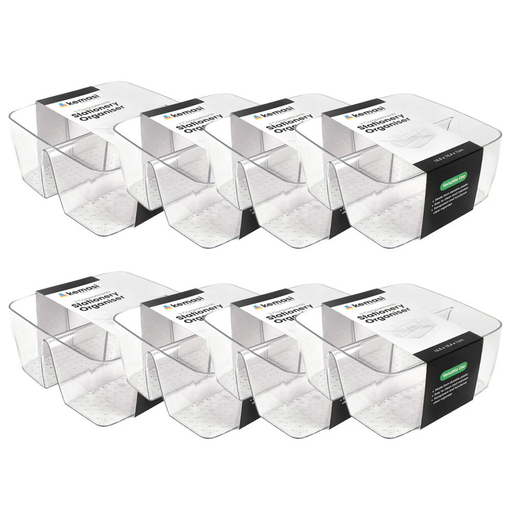 8x Kemasi Clear Adhesive Office Study Desk Stationery Organiser 3 Compartments