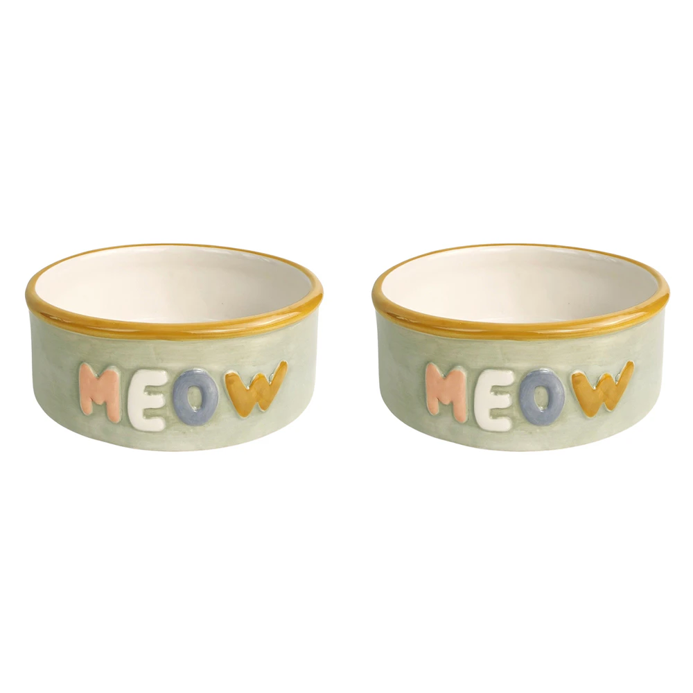 2x Urban 13cm Perfect Pets Meow Ceramic Cat Kitten Bowl Feeding/Drinking Dish