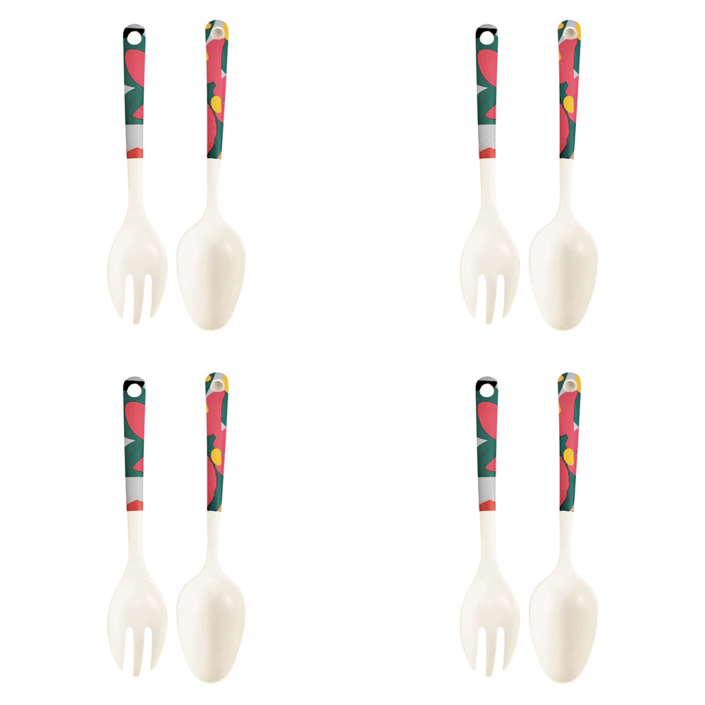 4x 2pc Urban Melody Bamboo Fibre Spoon/Fork Salad Servers Kitchen Utensil Set