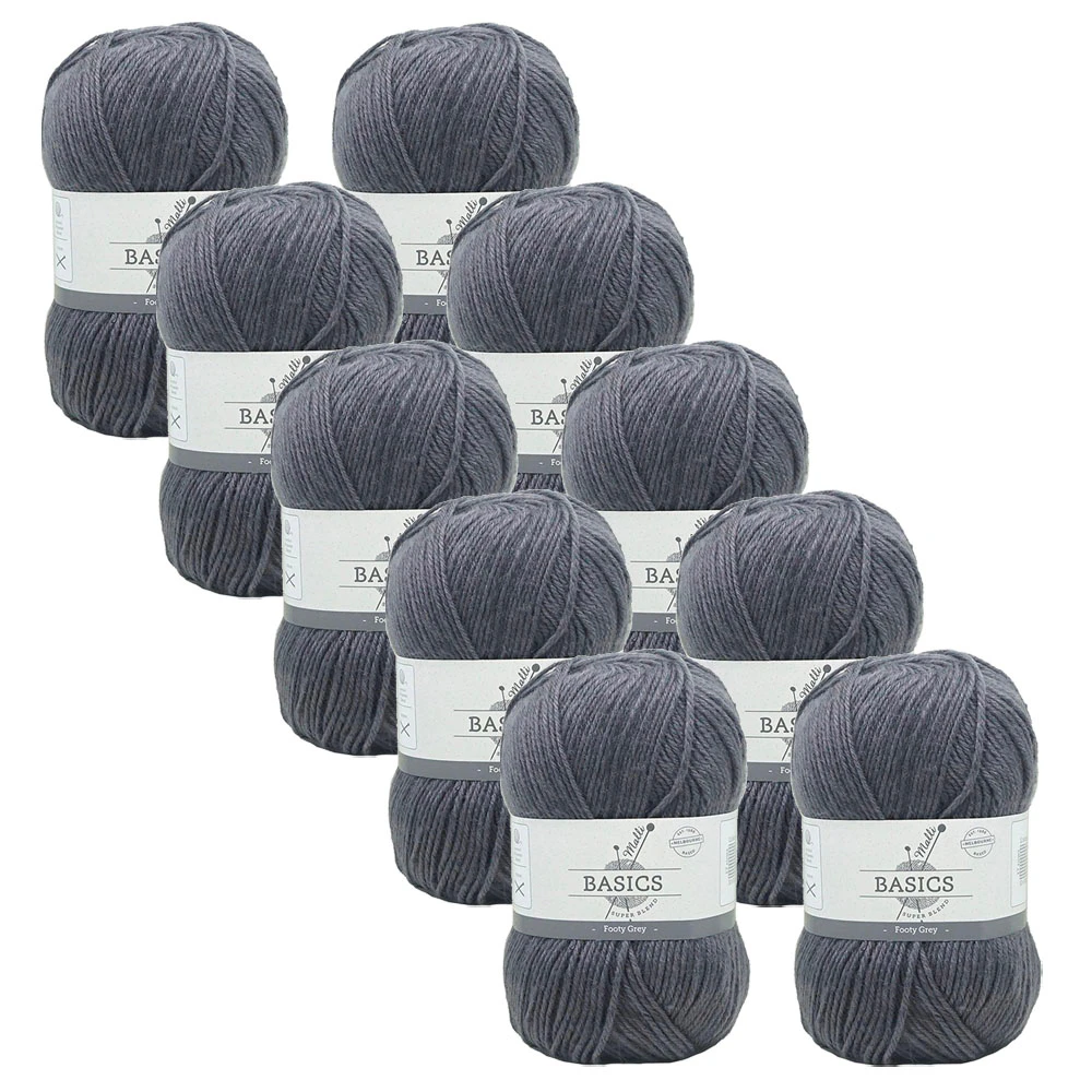 10x Malli Blend Basic 100g Acrylic/Polyester Yarn Knitting/Crochet Footy Grey