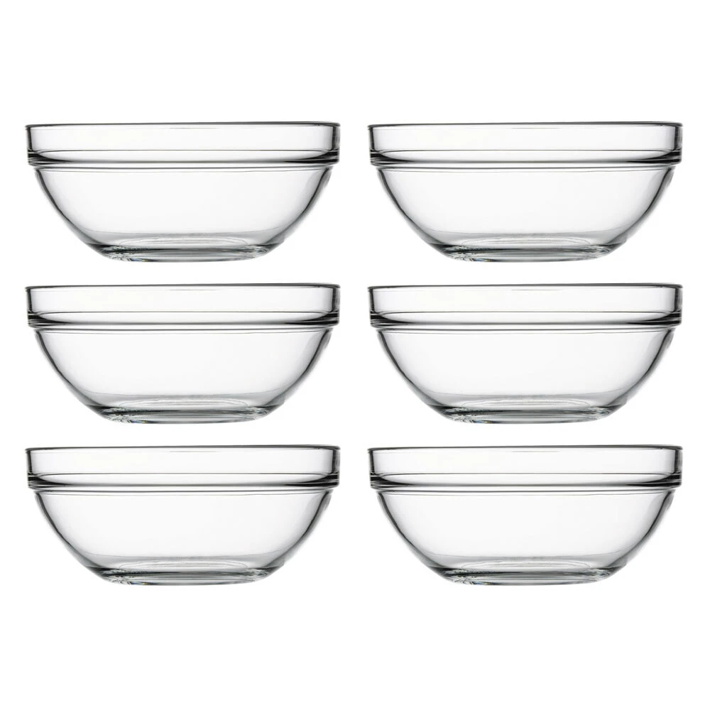 6x Pasabahce Chefs 20cm Glass Serving Bowl Round Tempered Baking/Cooking Clear