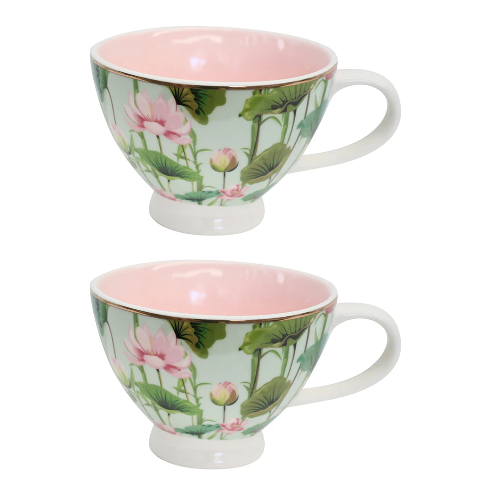 2x Pink Lily Porcelain 13.5cm Coffee/Tea Cup w/ Handle Round Drink Mug Tableware