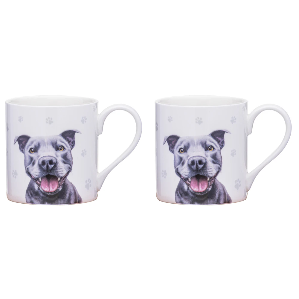 2x Ashdene Paws & All 380ml Mug Coffee Drink Cup New Bone China Staffy Terrier