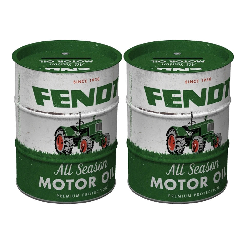 2x Nostalgic Art Money Box Oil Barrel Fendt All Season Motor Oil Home Decor