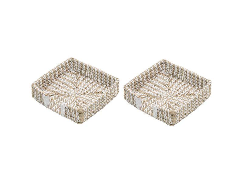 2x Ladelle Seagrass Woven Handcrafted Napkin/Serviette Holder/Rack 20x20cm White