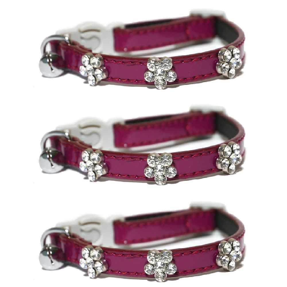 3x Rosewood Damson Adjustable Quick Release Buckle w/Bell Cat/Kitten Collar Pink