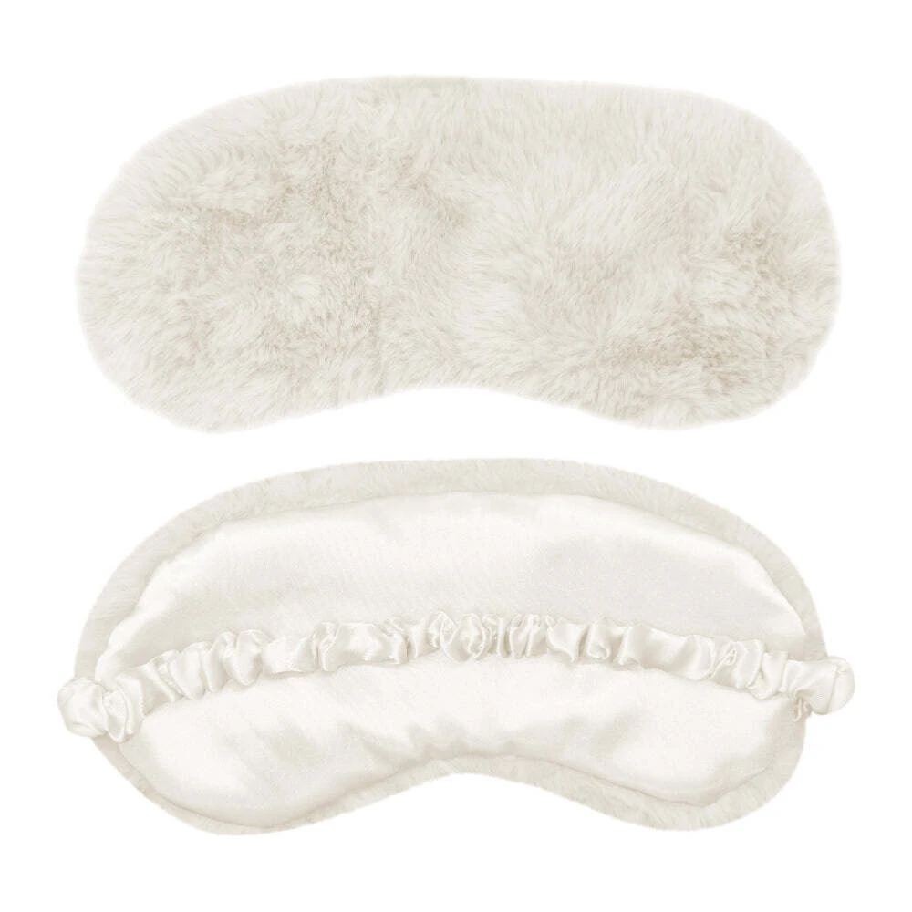 2x J. Elliot Home Layla Faux Fur Eye Mask Sleeping Face Cover 20x10cm Ivory