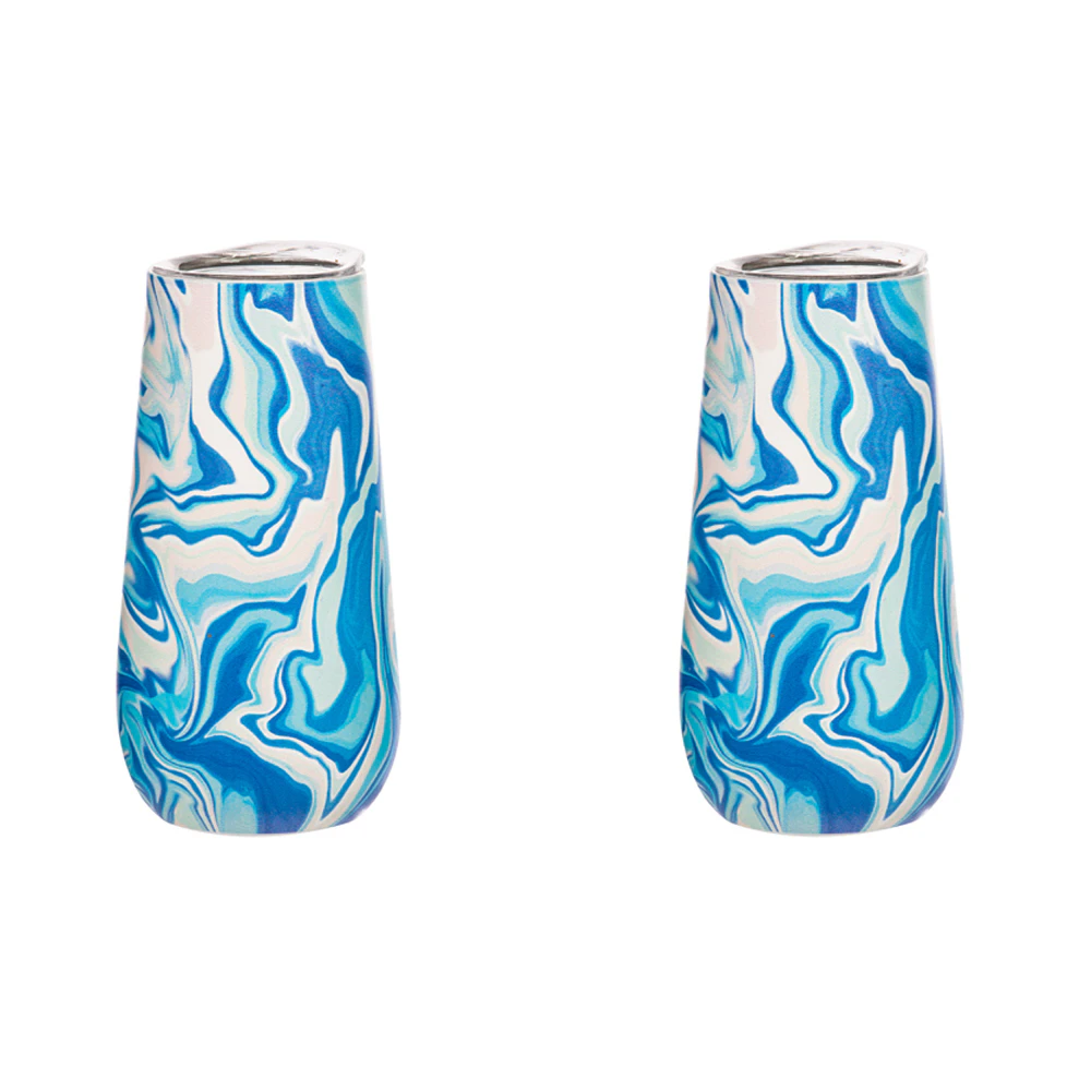 2x Porta Summer Swirl Double Walled 180ml Stainless Steel Champagne Tumbler Blue