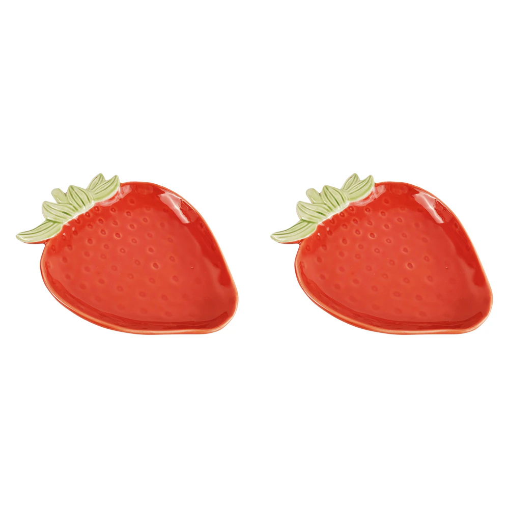 2x Urban 18cm Ceramic Strawberry Dish Fruit Plate Home/Room Tabletop Decor Red