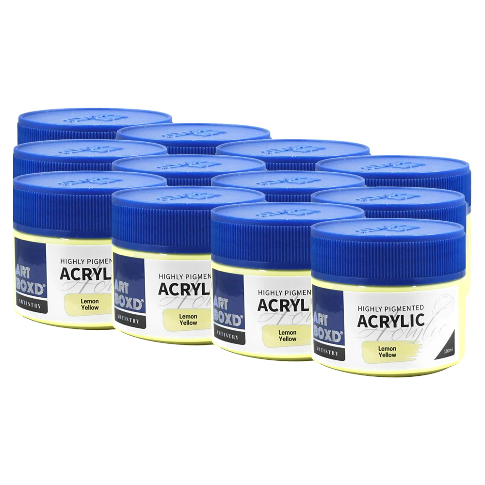 12x Art Boxd 100ml Premium Acrylic Artists Art/Craft Paint High Pigmented Yellow