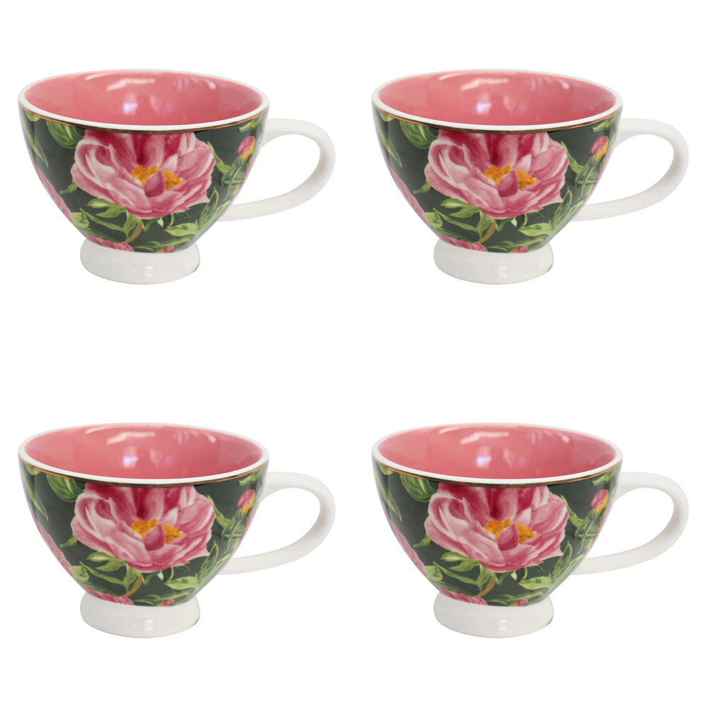 4x Rosa Floral Porcelain 13.5cm Coffee/Tea Cup w/ Handle Round Mug Tableware