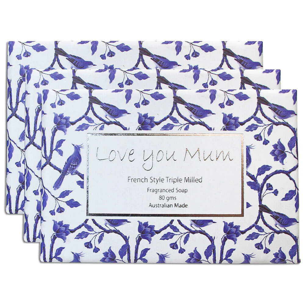 3x Love You Mum Scented 80g Bath Bar Soap w/ Box Body Skin Care Blue Bird