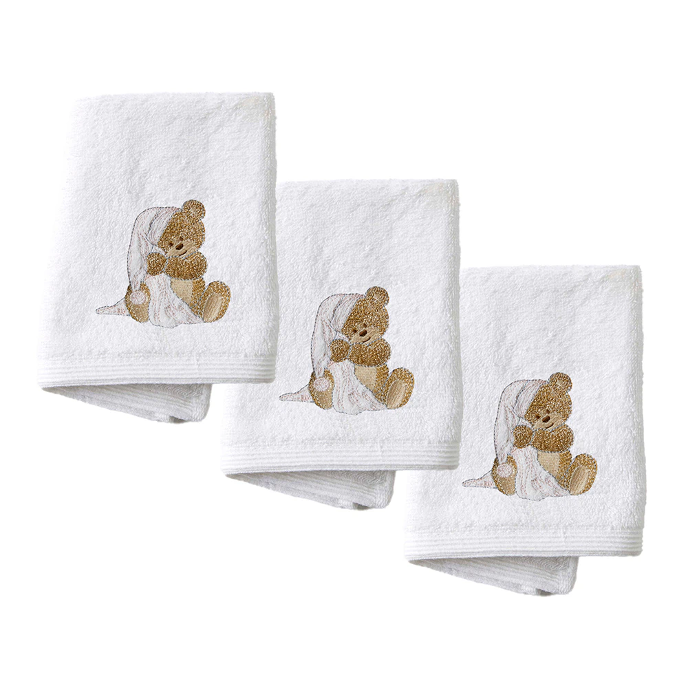 3PK Notting Hill Notting Hill Bear Baby Embroidered Face Washer 32x32cm 0y+