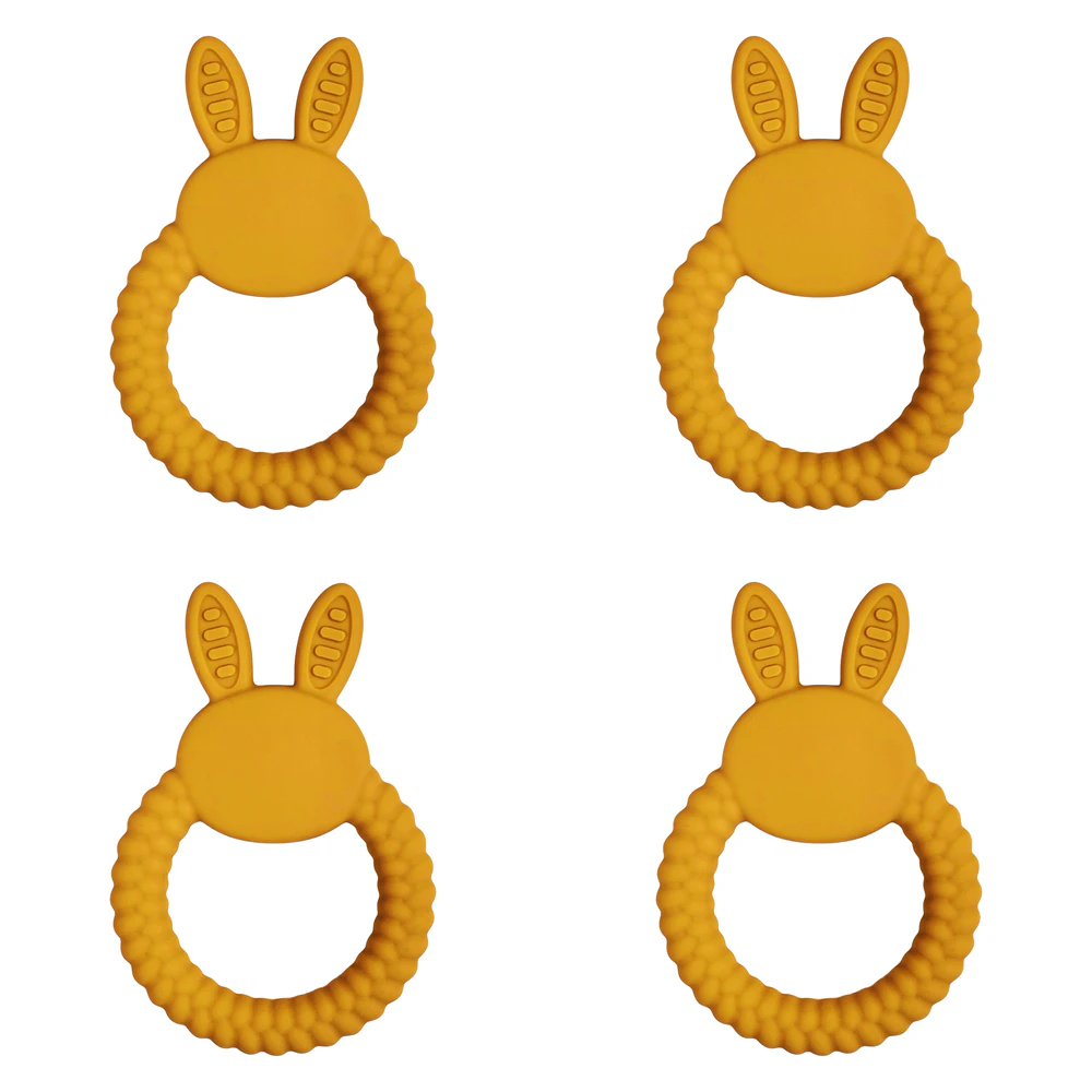 4x Urban Bunny 11cm Silicone Teether Ring Baby/Infant Teething Toy Round Mustard