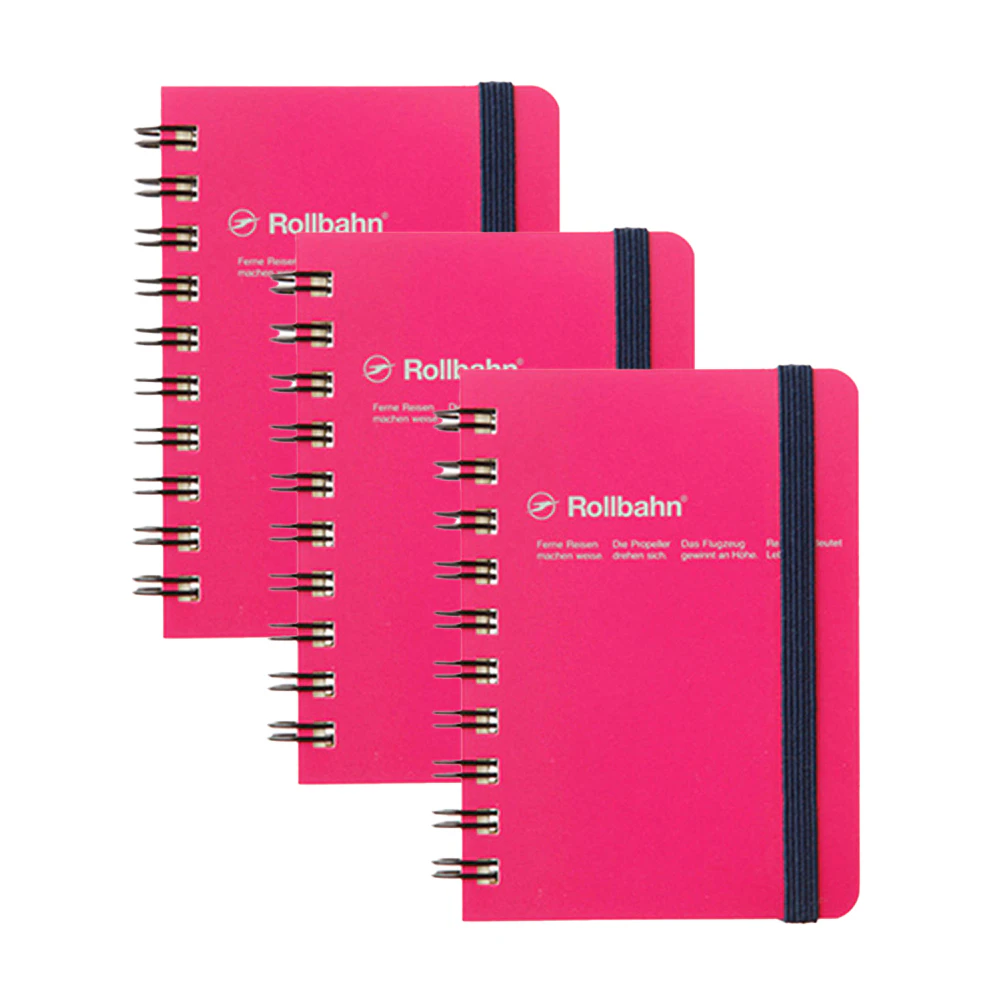 3x Delfonics Rollbahn Mini Spiral Bound Grid Notebook 70gsm Paper 120 Pages Rose