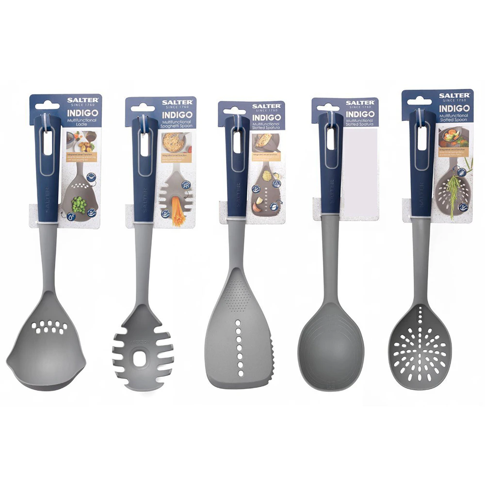 5PK Salter Indigo Slotted Spoon/Ladle/Spatula Cooking Food Serving Combo Set