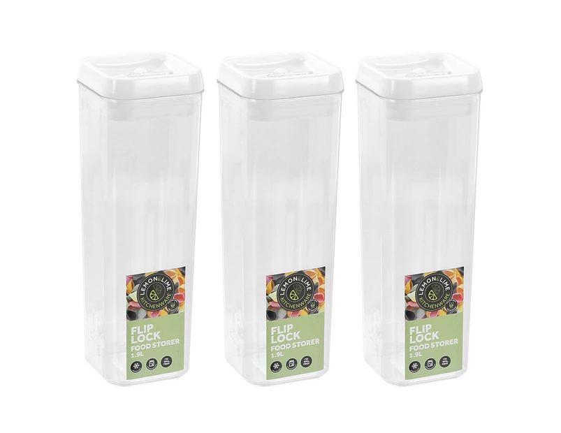 3x Lemon & Lime Flip Lock 1.9L/30cm Food Storer/Storage Square Container w/ Lid