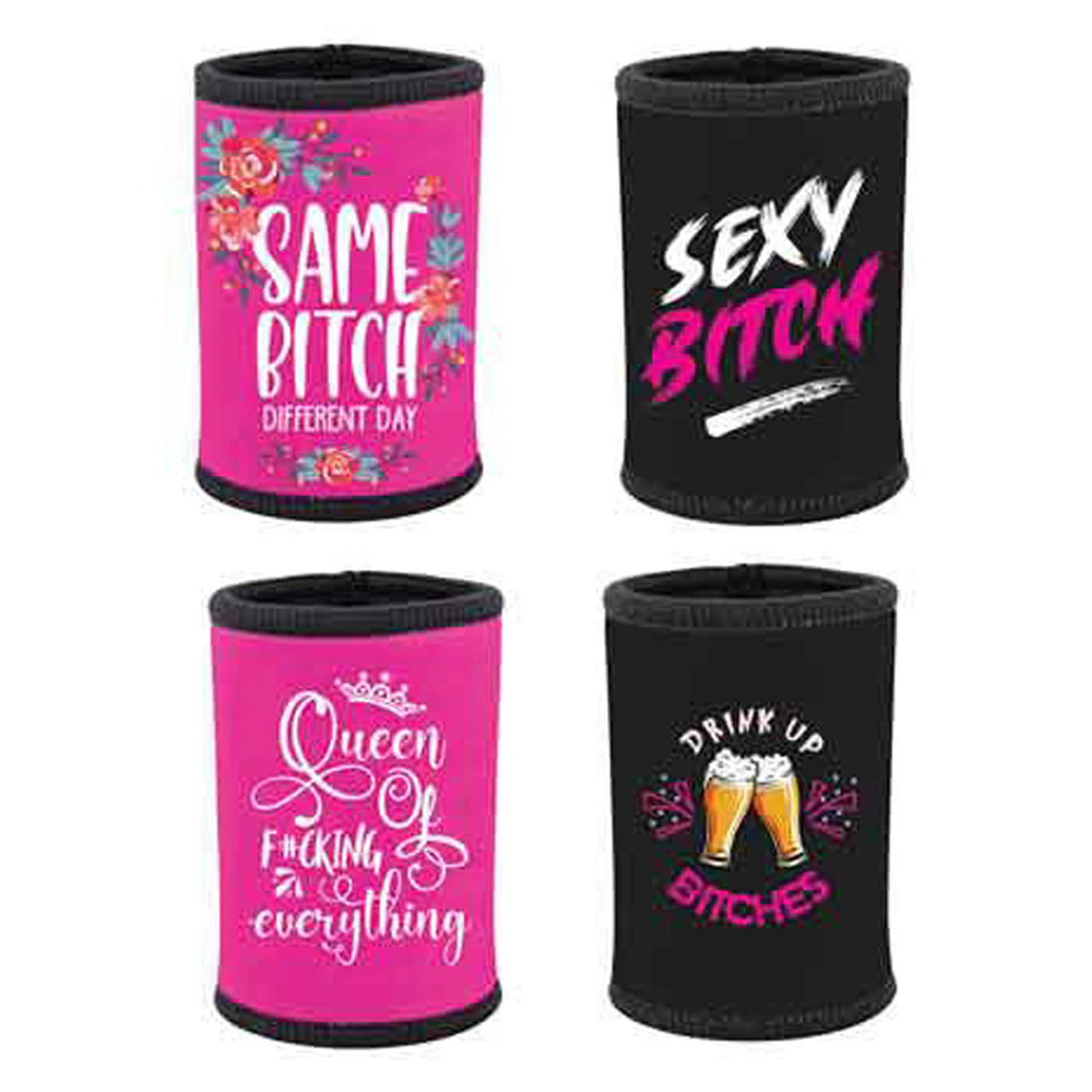 4PK Monkey Biz B*tch Stubby Holders Can Cooler Funny Gag Joke Assorted Gift