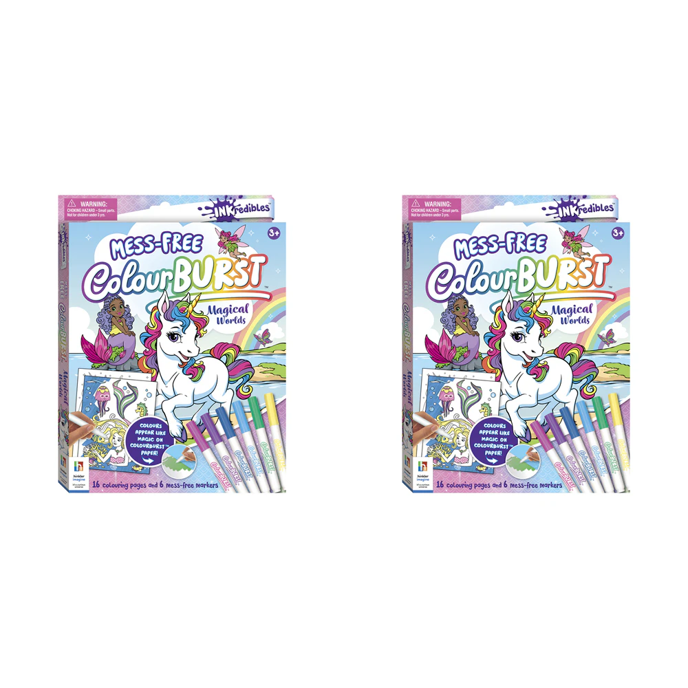 2x Inkredibles Colour Burst Magical Worlds Kids Colour Kit w/16 Pages/6 Markers