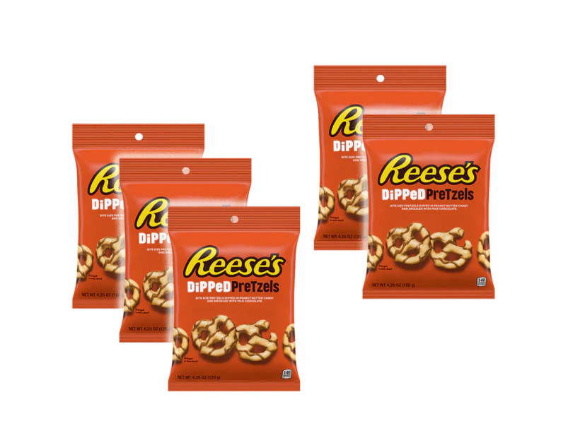 5x Reese's Chocolate Dipped Pretzels Bag 120g Confectionery Treat/Snack/Candy