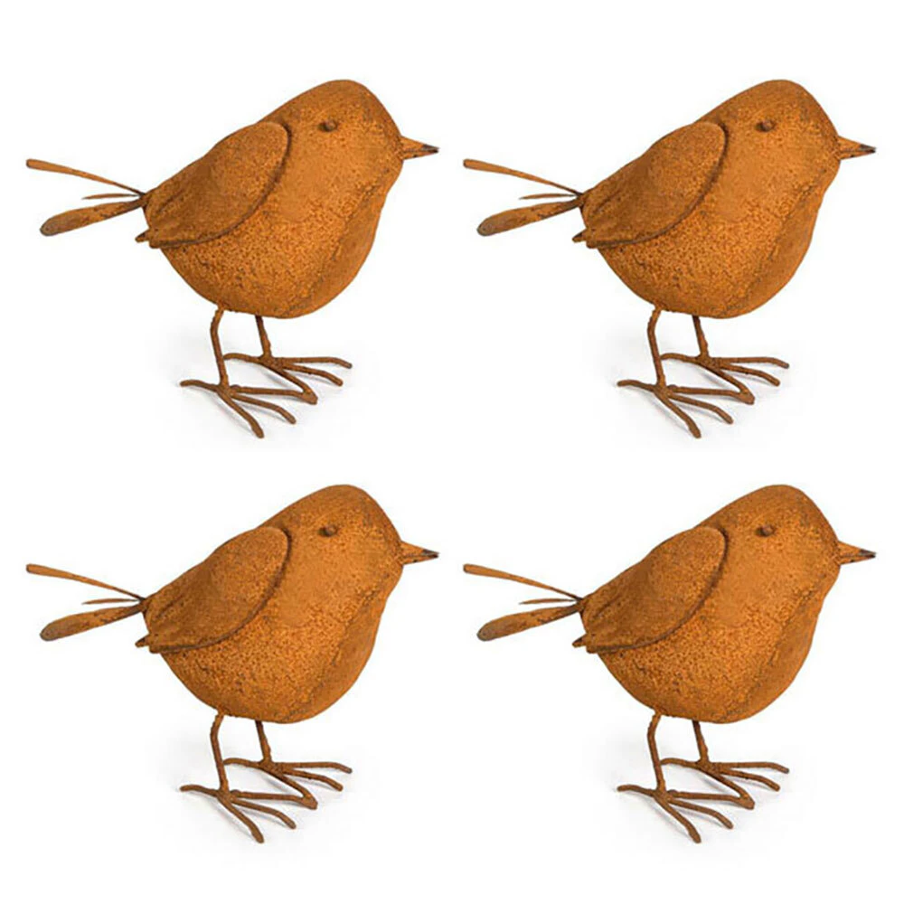 4x Garden Rust Metal 11cm Birdee Outdoor Ornament/Sculpture Patio Decor Small