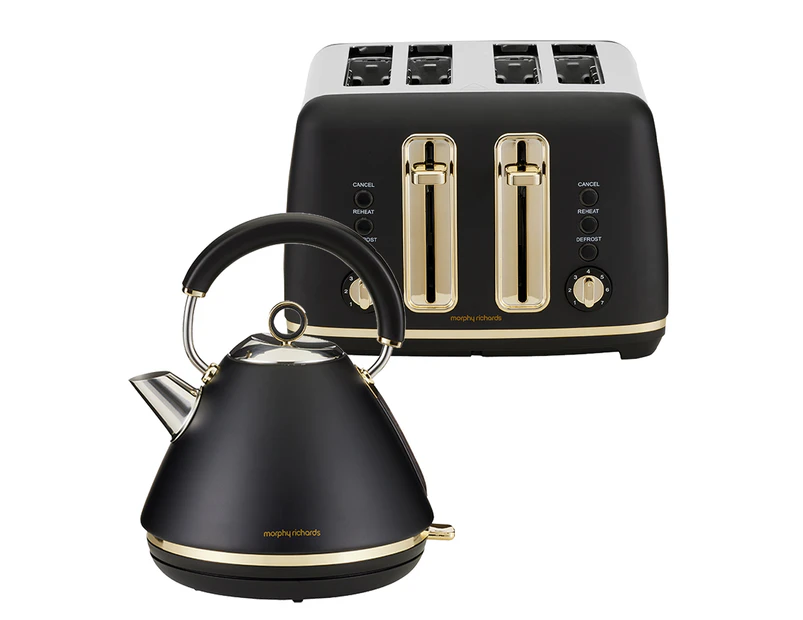 Morphy Richards Ascend 1.5L Pyramid Kettle & 4 Slice Toaster Soft Gold & Black