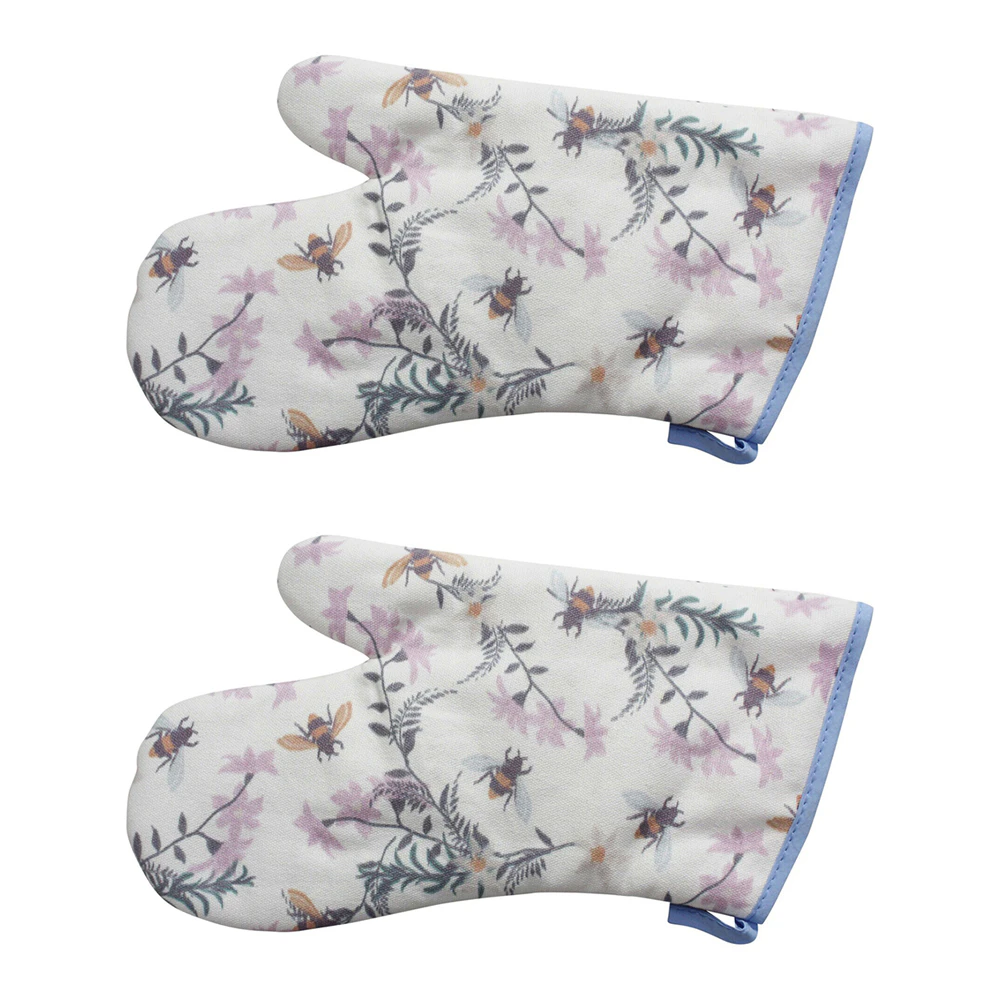 2x Cotton 32cm Oven Mitt Kitchen Cooking/Baking Heat Protector Pot Glove Bee